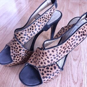 Vintage Y2K Diane Von Furstenberg Leopard Print Slingback Heels - Tan & Black